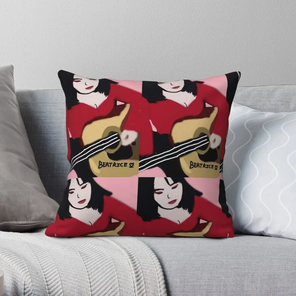

She Plays The Guitar Square Pillowcase Polyester Linen Velvet Printed Zip Decor Throw Pillow Case Bed Cushion Case 18"