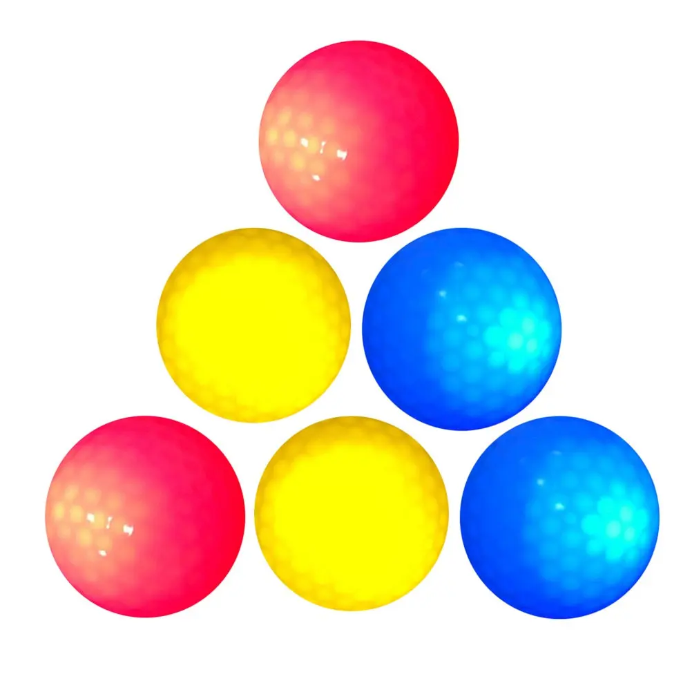 

6 шт. ярких светодиодных светящихся мячей для гольфа, мигающие мячи для ночного гольфа, для тренировок на улице и в помещении, для игры в сумерках и ранним утром, случайный цвет