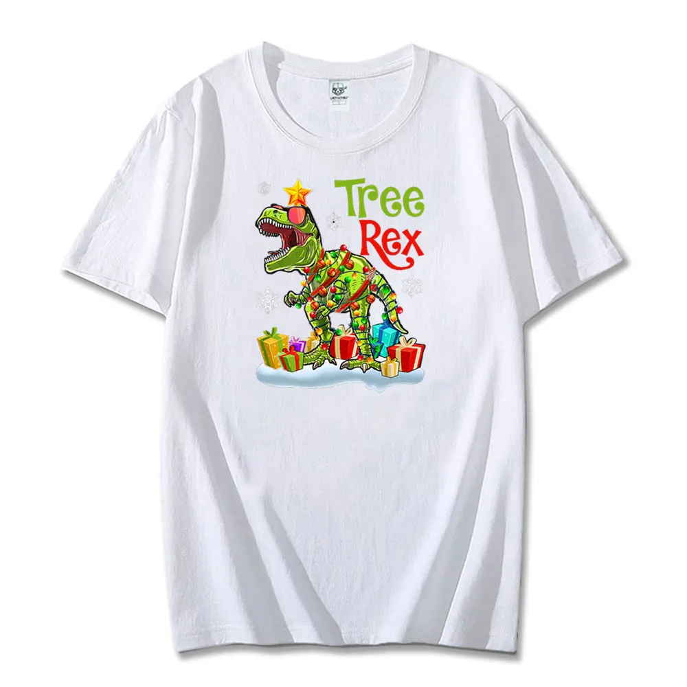 Tree Rex, Christmas Dinosaur T-Shirt Cute Tops Breathable  Cotton T-shirts for Men Tops O-neck Unisex Cartoon Anime Clothes