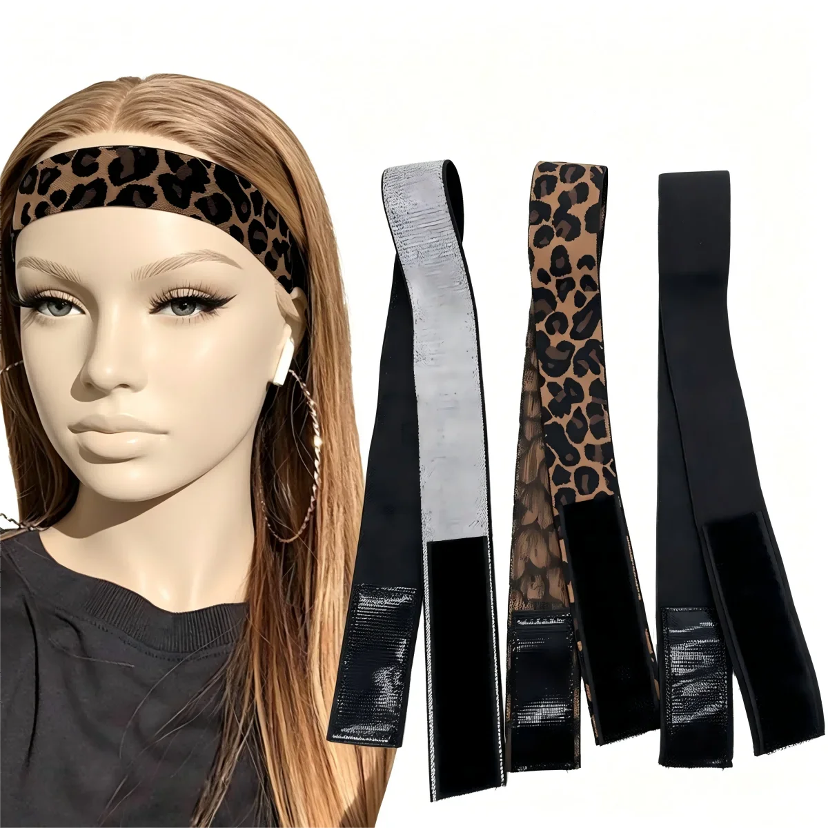 

3Pcs Mixed Silver Leopard Black Wig Elastic Bands Super High Elastic Stretch Fabric Comfortable Wear Hairline Firm Fixing Belt Practical Durable Lace Front Wig Accessory Stable Hold Daily Salon Professional Hair Styling Supplies