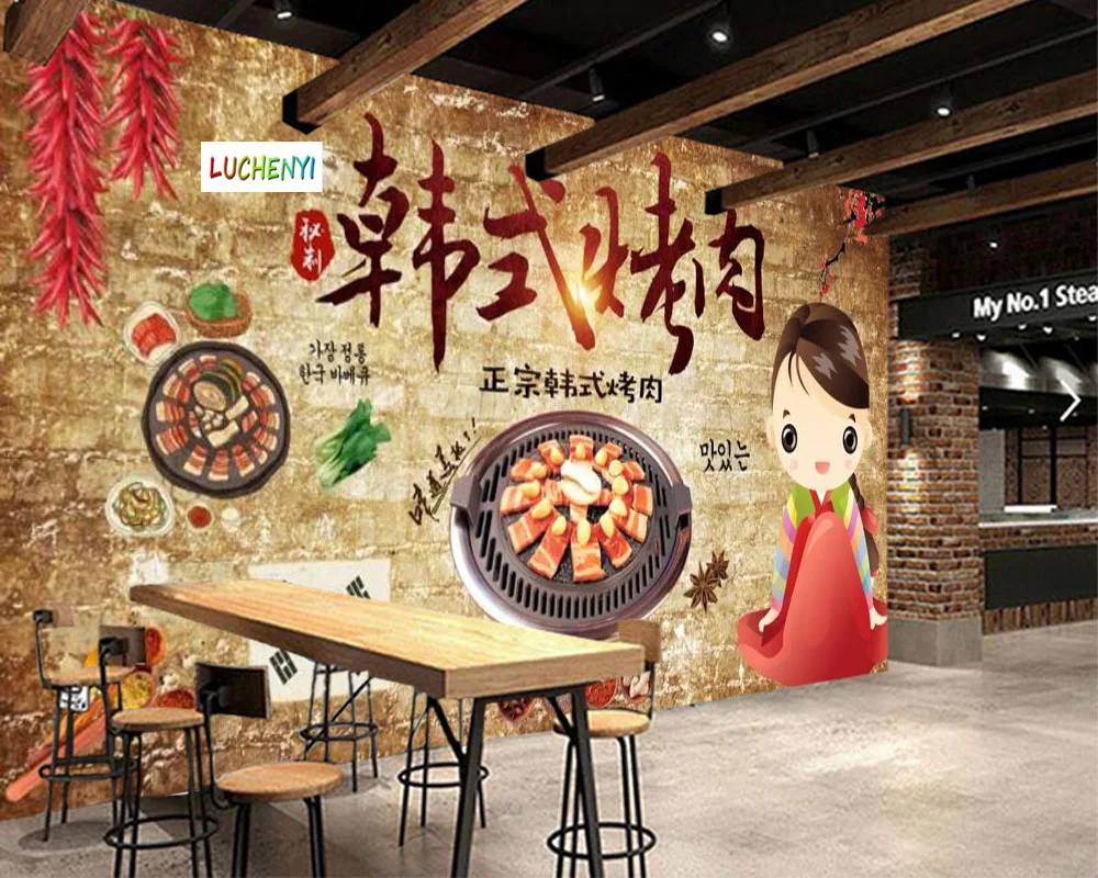 Papel de paredel restaurant style Korean cuisine wallpaper mural,  living room kitchen restaurant wallpaper home decoration