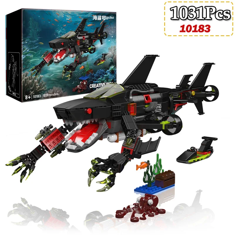 

MOC Mechanical Ocean Shark Building Blocks Set 10183 Boys Assembly Marine Animal Educational DIY Toy Model Bricks Birthday Gifts