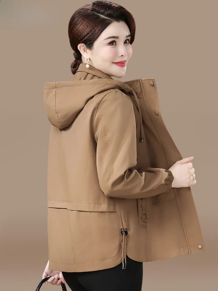 

Ветровка Sli Spring для женщин среднего возраста, модная, больших размеров, в корейском стиле, свободного кроя, с карманами на молнии.