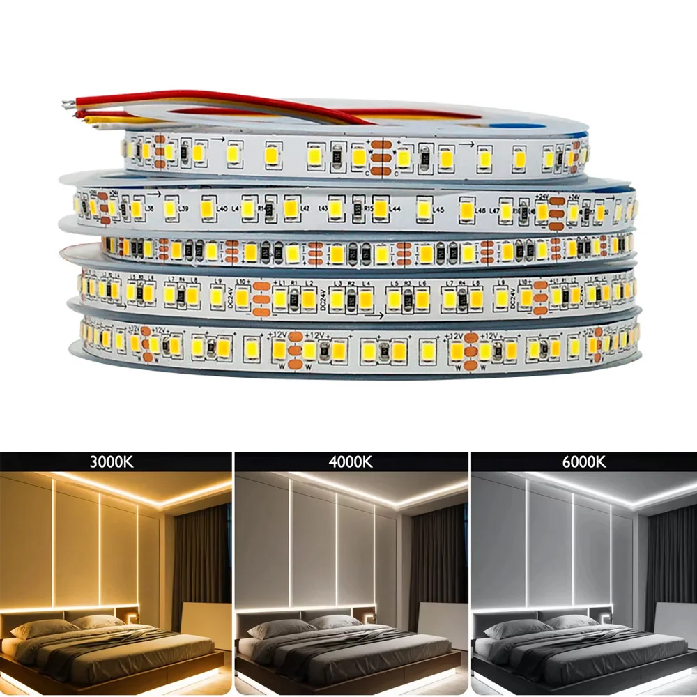 

5M SMD 2835 CCT LED Strip Lights 8mm 3Pin High Density Flexible Dimmable Led Tape 2700K to 6500K Changeable Lighting DC12V DC24V