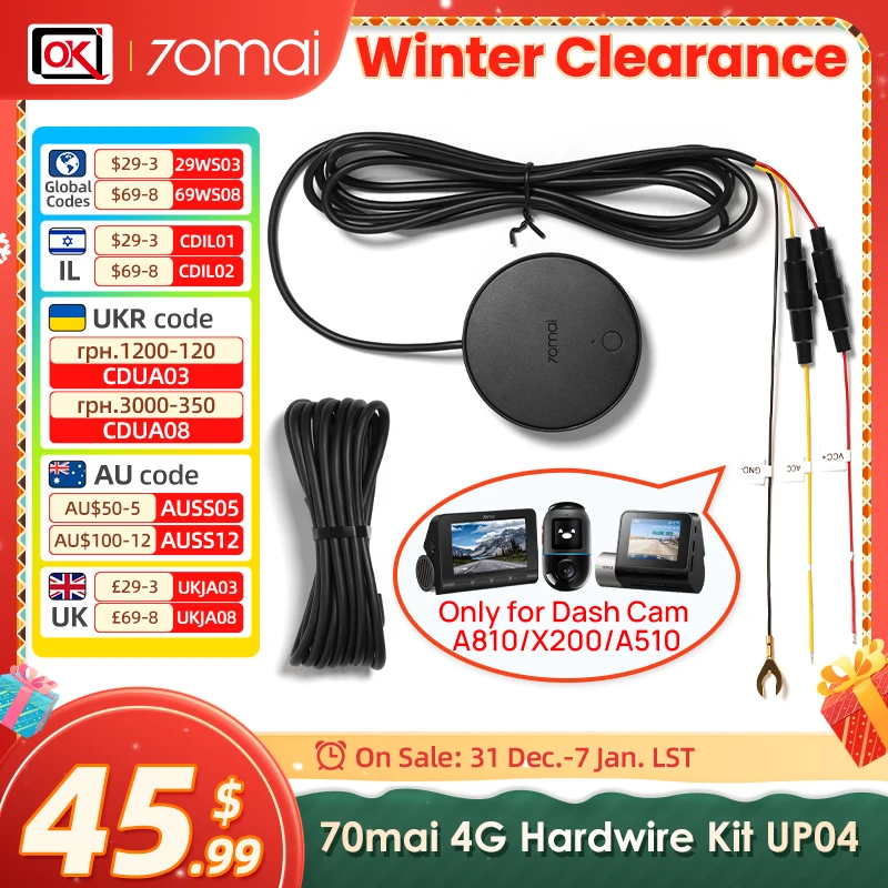 70mai 4G Hardwire Kit UP04 ONLY for A510, 4K A810 and Omni X200 Dash Camera for 4G Module UP04 Live Streaming 4G Parking Monitor