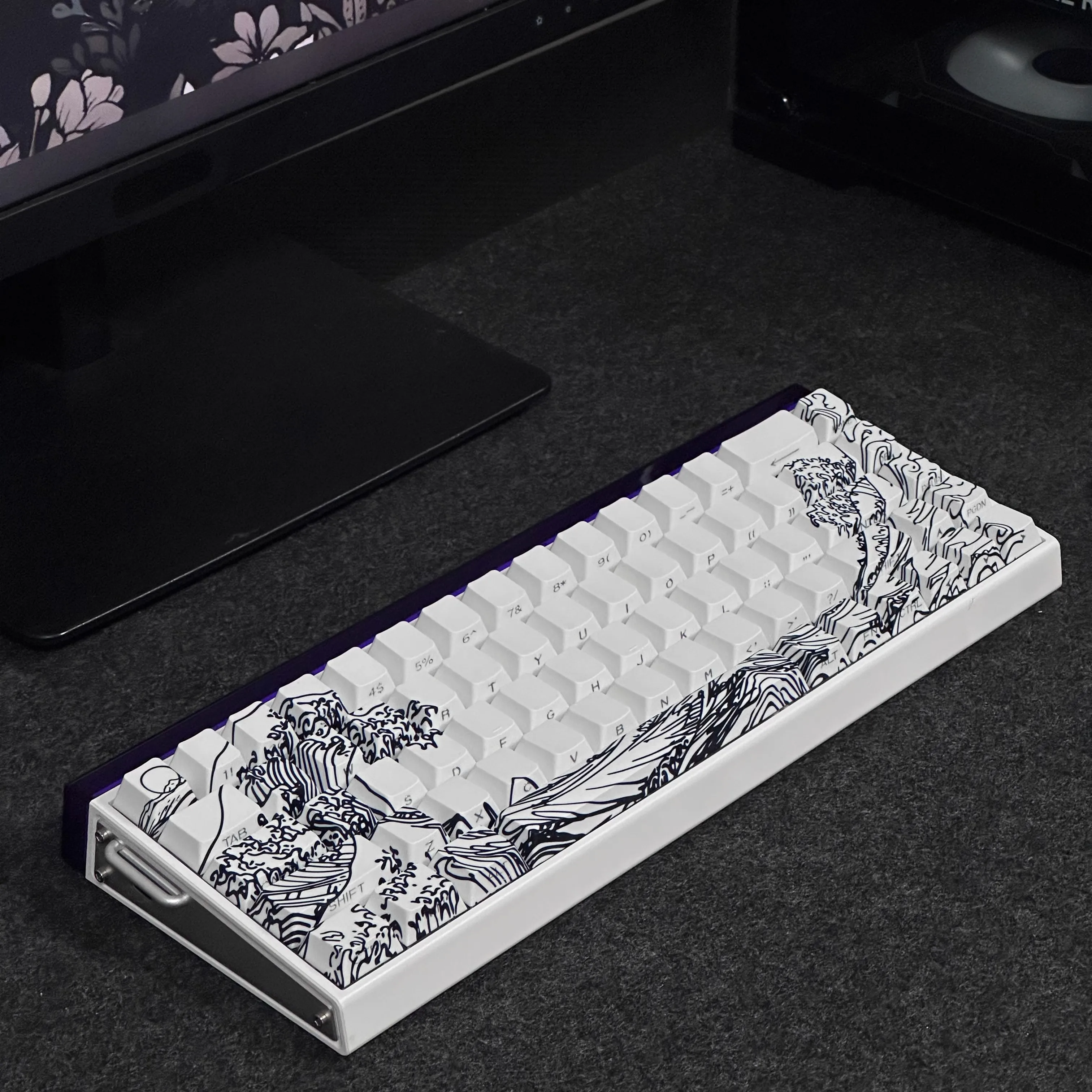 أسود/أبيض موجة البحر موضوع كيكابس أنيمي PBT الكرز الشخصي مخصص الجانب شفافة مفتاح قبعات ل 60% هدايا لوحة المفاتيح الميكانيكية