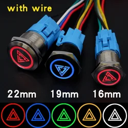 16/19/22mm Custom Push Button Switch With Wire Black Silver LED Light For Car Motorcycle  Fixed Self Reset Metal On Off 12V 24V