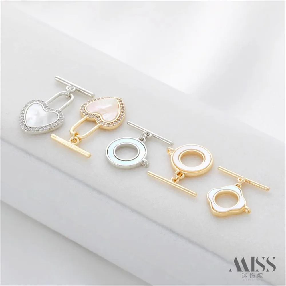 

14K Gold Bag Color-preserving Zircon Shell Peach Heart Ring OT Buckle DIY Bracelet Necklace Ending Connection Buckle