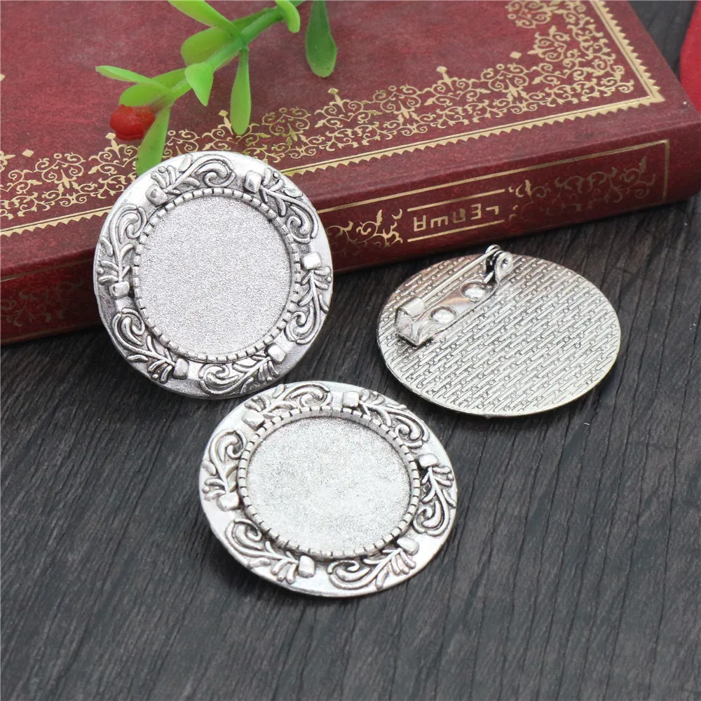 5pcs 20mm Inner Size Antique Silver Plated Bronze Brooch Pin Flower Style Cabochon Base Setting