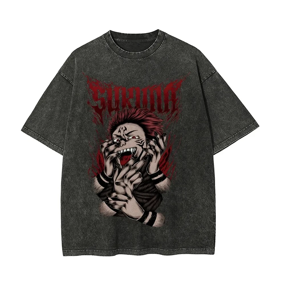 

Ryomen Sukuna Gothic T-shirt Jujutsu Kaisen Tee Vintage Washed Oversized Retro Anime Harajuku Streetwear Graphic Manga Mens Tops