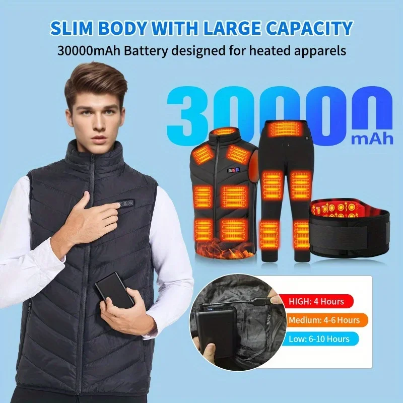 30000mAh Power Bank DC7.4V for Heated Jacket Vest Sock Heated Clothing Portable Heating Battery External Fast Charging PowerBank