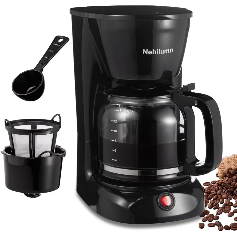 

Капельная кофеварка на 12 чашек, кофеварка, постоянный фильтр для кофе, электрическая кофеварка со стеклянным графином 1,8 л, черная 950 Вт