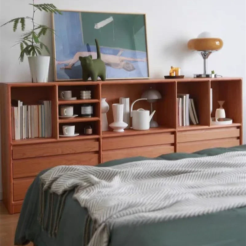 Solid wood bookcase Cherry wood floor-to-ceiling bookcase Multifunctional locker