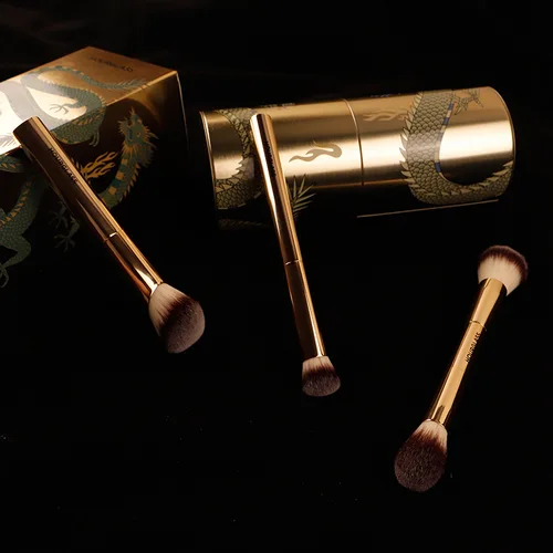 Imagen 2 del producto 3 unids/set pinceles de maquillaje de reloj de arena base en polvo corrector de colorete brocha de maquillaje con cubo cosmético de dragón caja de almacenamiento