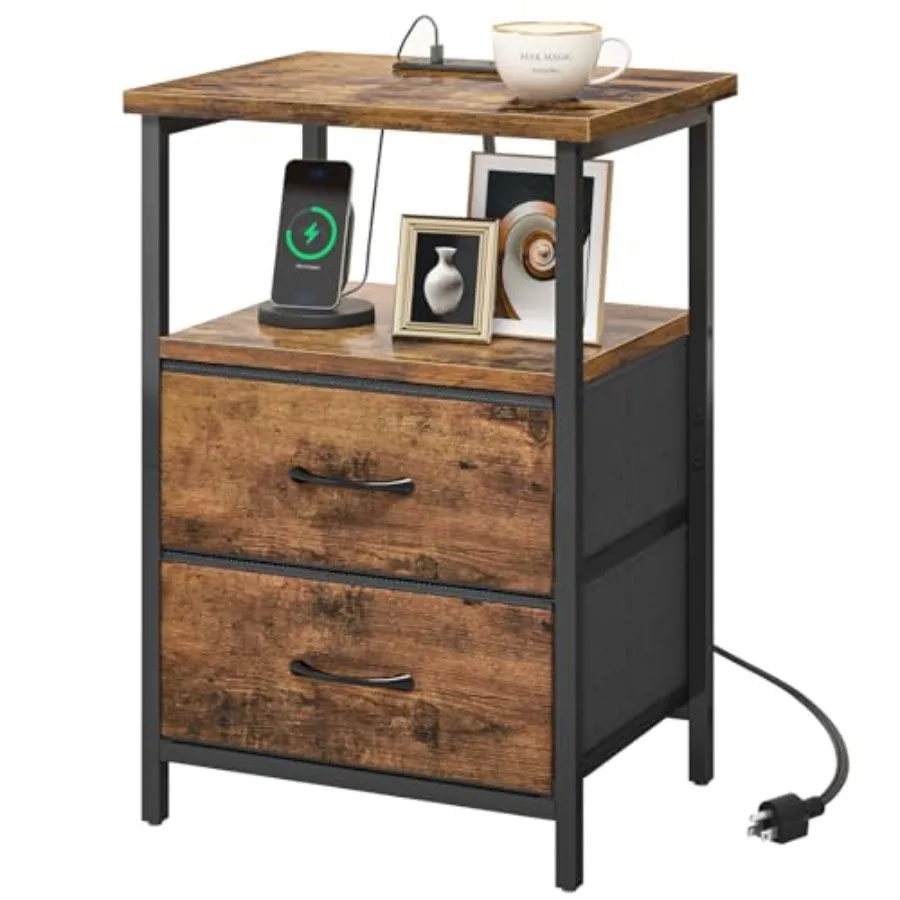 

Night Stand with Charger Station, Nightstand with Charging Station Fabric Drawers