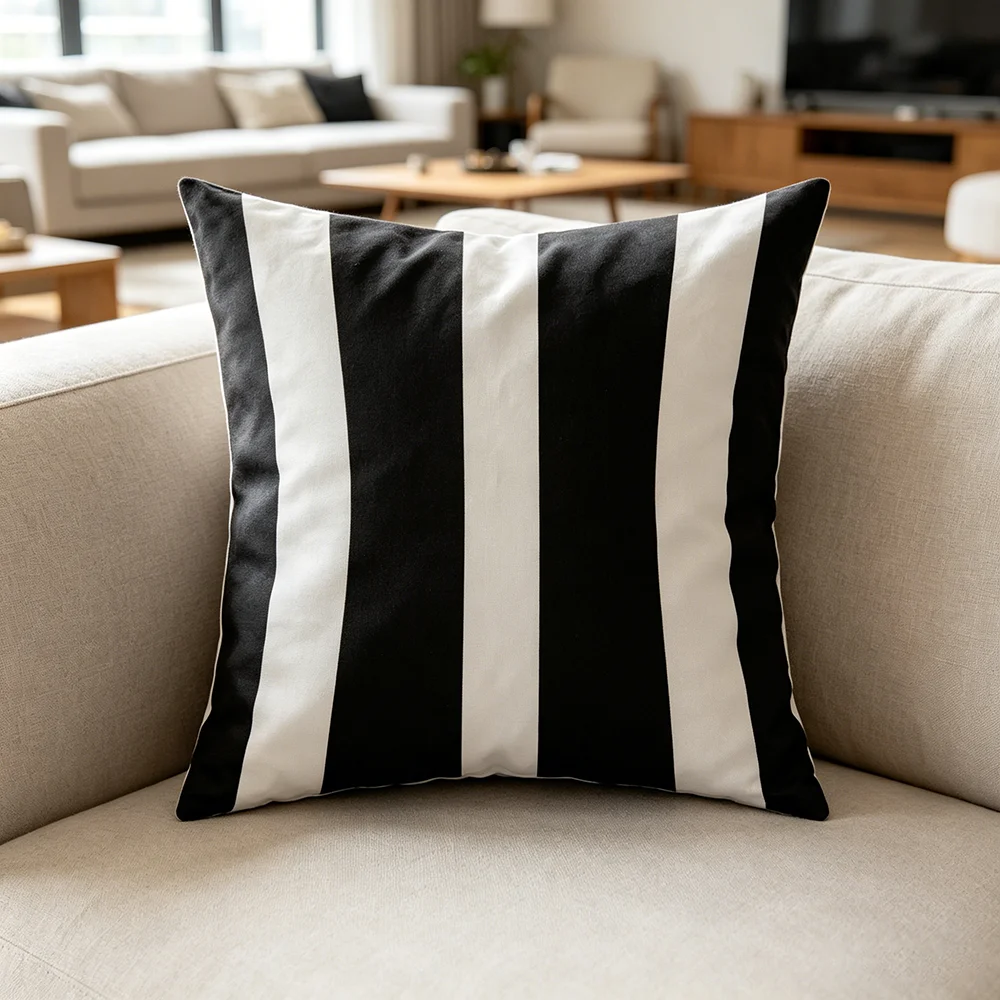 Modern Black White Stripes 100% Polyester Pillowcase Single Piece Machine Washable Zipper Design Easy Cleaning Summer Outdoor Co