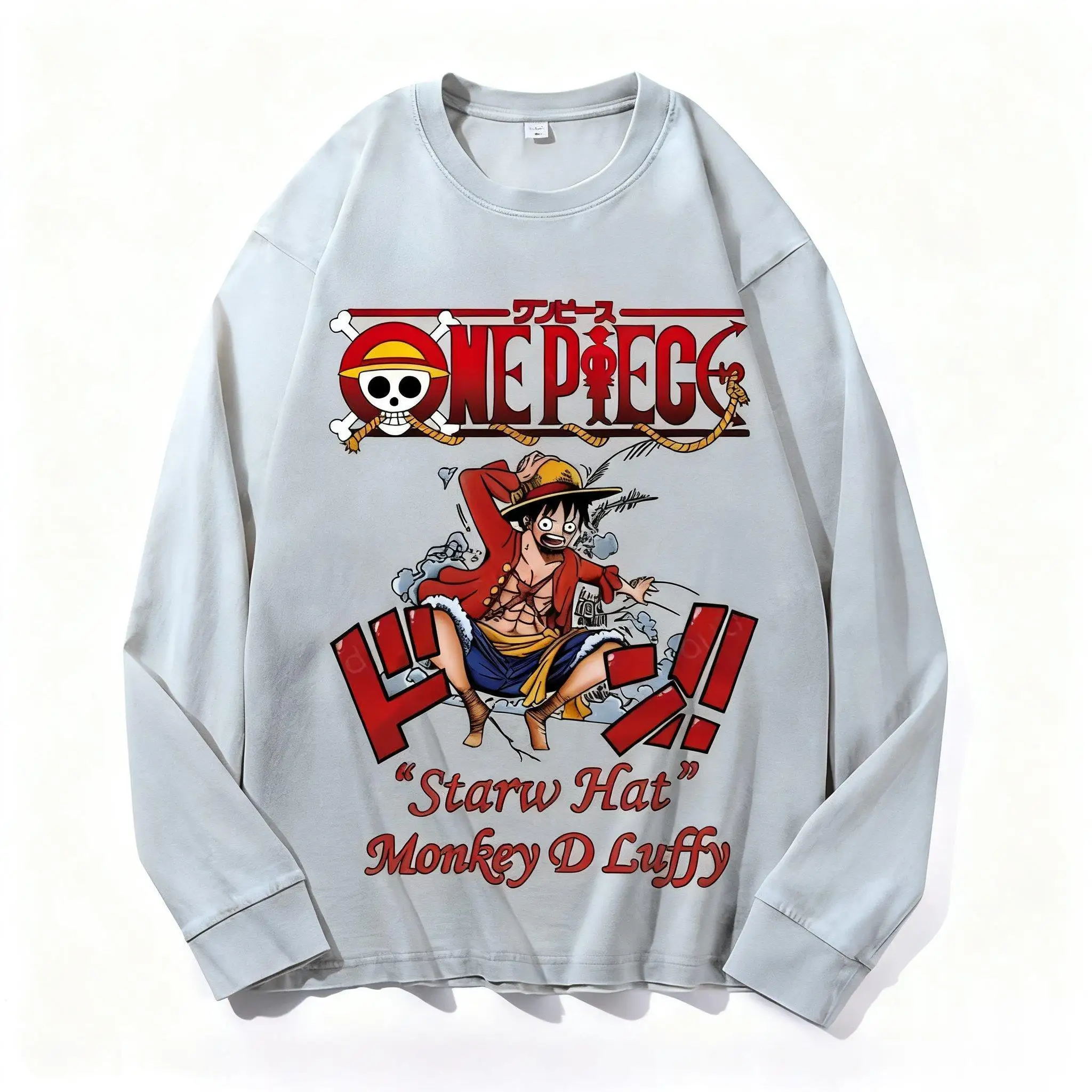 Streetwear Een Stuk Anime Lange Mouw T-shirt Mannen Vrouwen Sweatshirt Casual Katoenen Top Cartoon Grafische Print Y2k Kleding