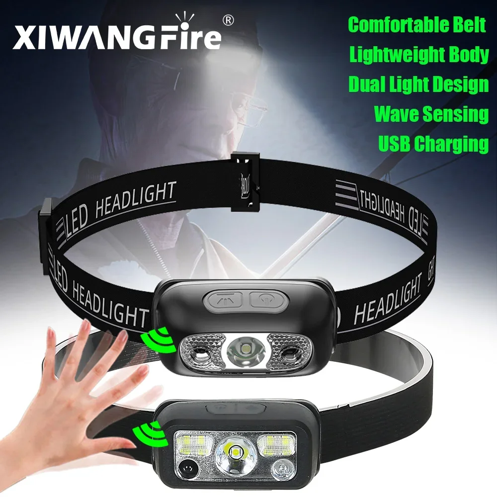 1-3PCS Mini Rechargeable Powerful Sensor Headlamp USB Head Flashlight Torch Headlights LED Head Light Camping Search Light