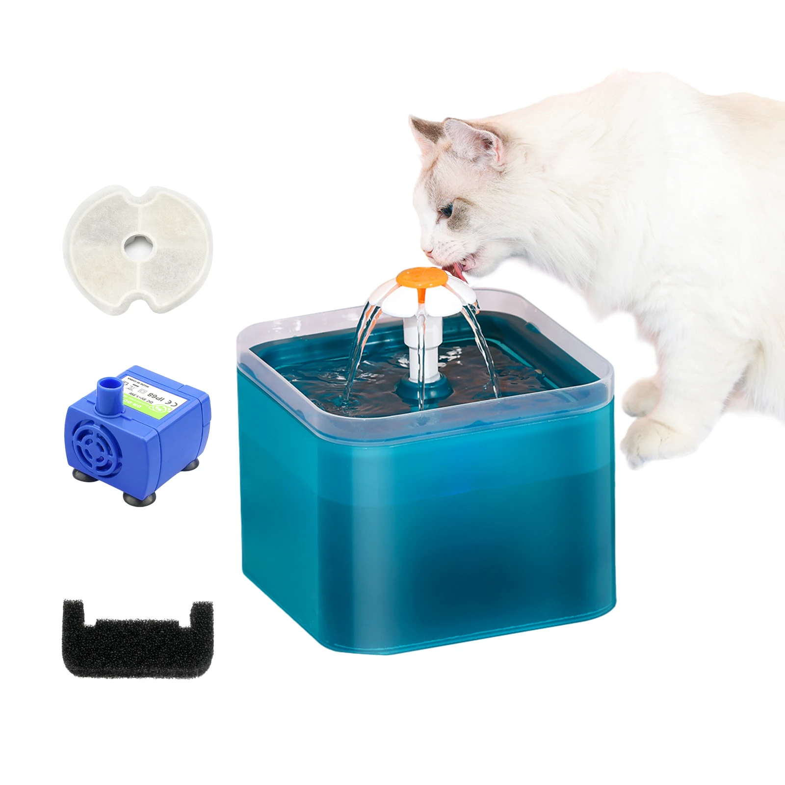 2L Cat Water Fountain 3 Water Modes Pet Fountain with LED Night Quiet Pump Pet Drinking Fountain with 2 Cotton Filter for Cats