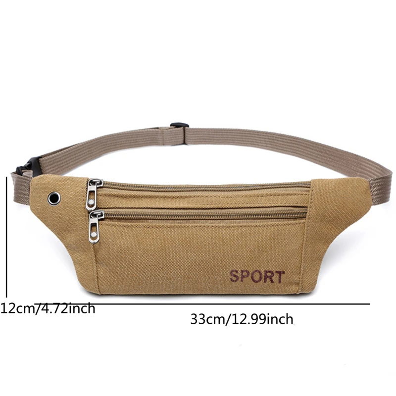 Men Running Purses Casual Durable Fanny Waist Pack Male Waist Bags Belt Canvas Hip Bum Bag Pouch Three Zipper Pocket