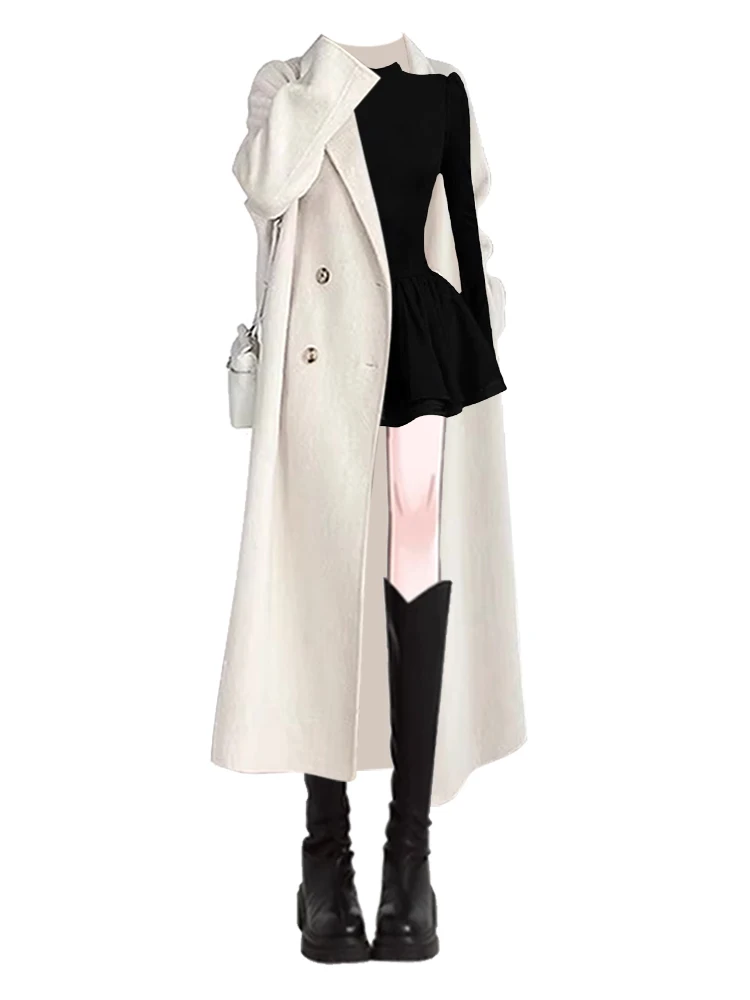 Zima 2025 Nowości Damskie Proste Zestawy Dwuczęściowe Elegancki Długi Płaszcz Dr Small Fraance Lekki Maturi