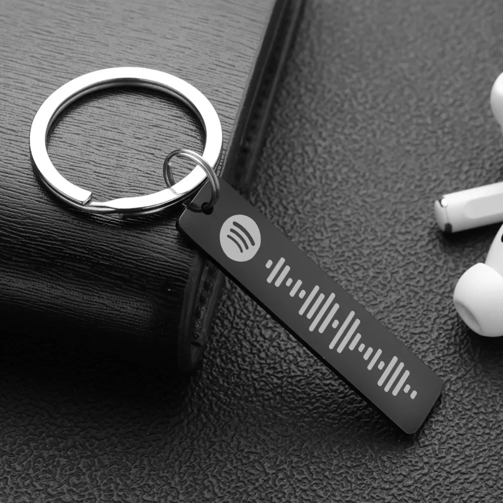 Personalized Spotify Code Keychain Engraved Name Song Music Keyring Scannable Song Key Ring Chain Holder Gift for Couple P040