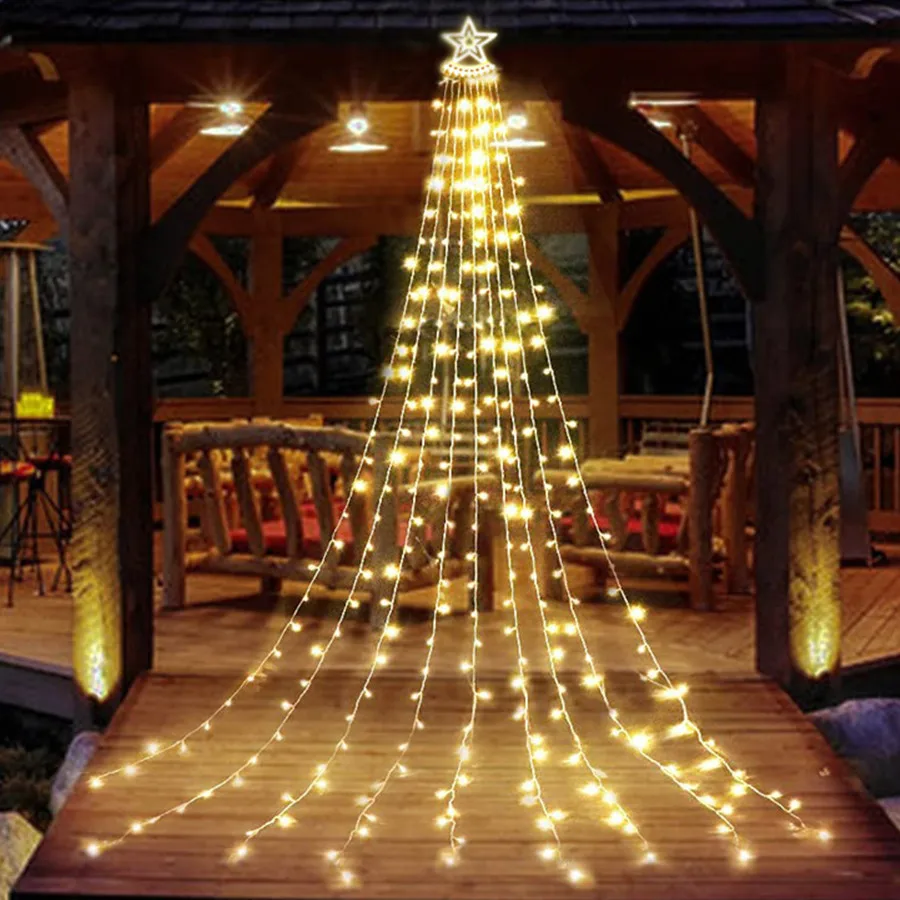 New Year Christmas LED Garland Fairy Lights 8 Modes Waterproof Stars Waterfall Garden String Light for Home Indoor Outdoor Decor