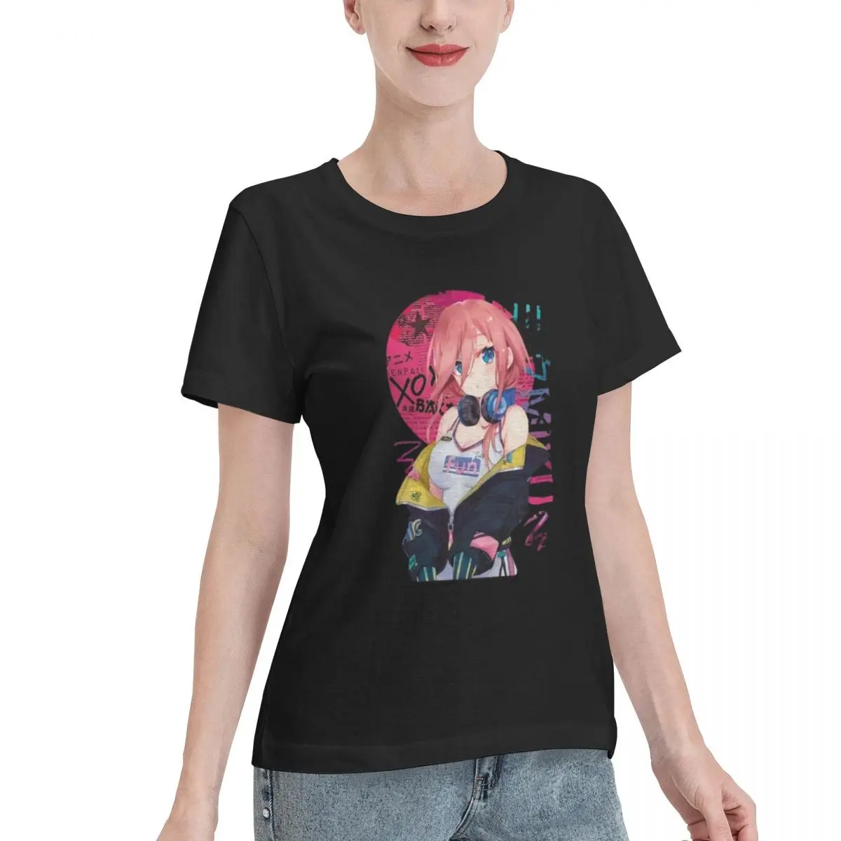 Miku-Nakano Women's 100% Cotton Short Sleeve T-shirt Top Loose Tshirt