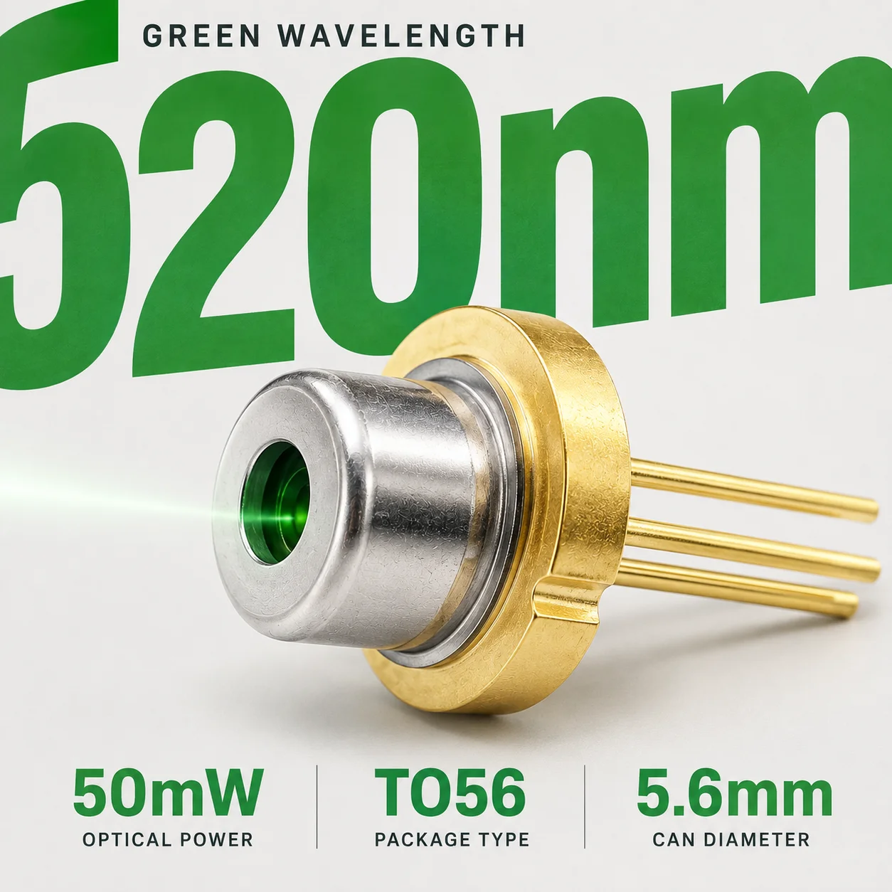 ZhonNa 520nm 50mW Green Laser Diode Module ZN-LDG-003 DIY Optics Sensor Light Emitting Tube TO56 LED Electronic Design Accessori