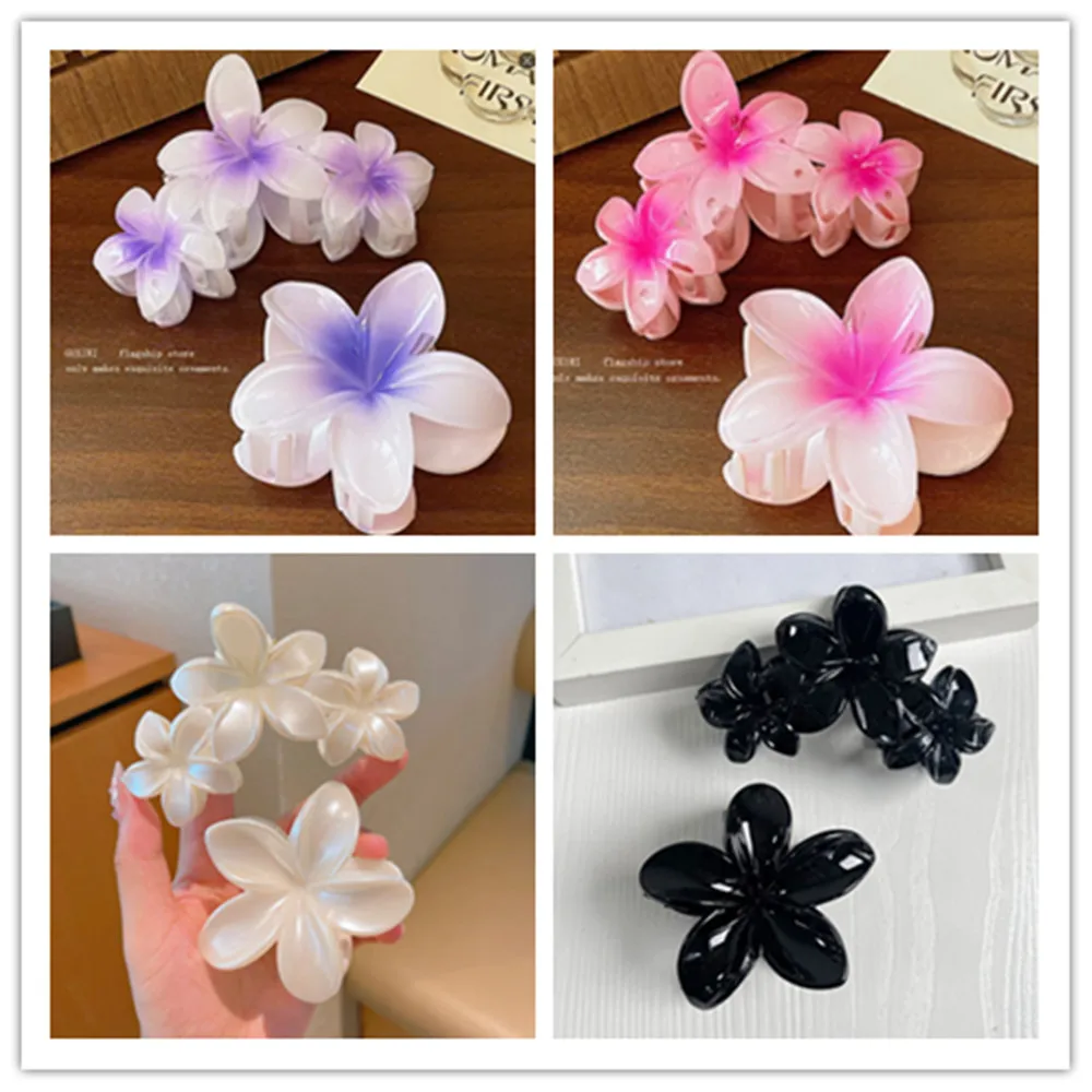 2Pcs Sweet Pearl Egg White Black Color Flower Large Hair Clip Claw Shark Clamp Ponytail Hairpin barrette Hair Accessories gift