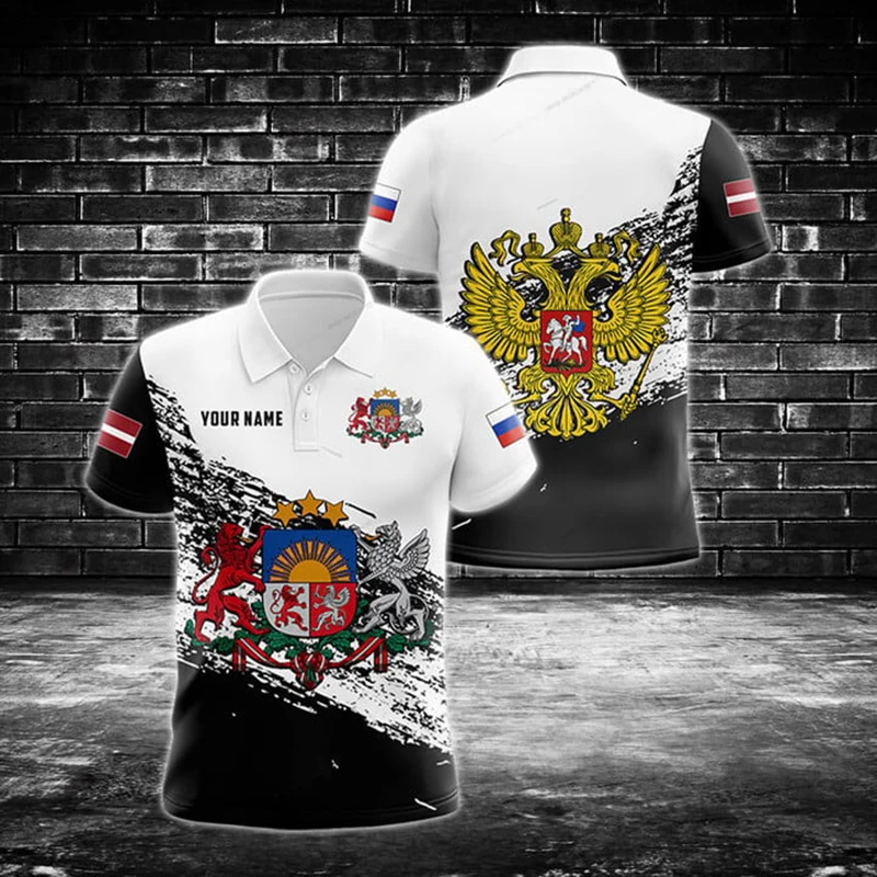 Customized Latvia Flag Graphic Camo Polo Shirt Casual Streetwear Loose Cool E-Sports Jersey Men's Fashion Fast Dry Sportswear