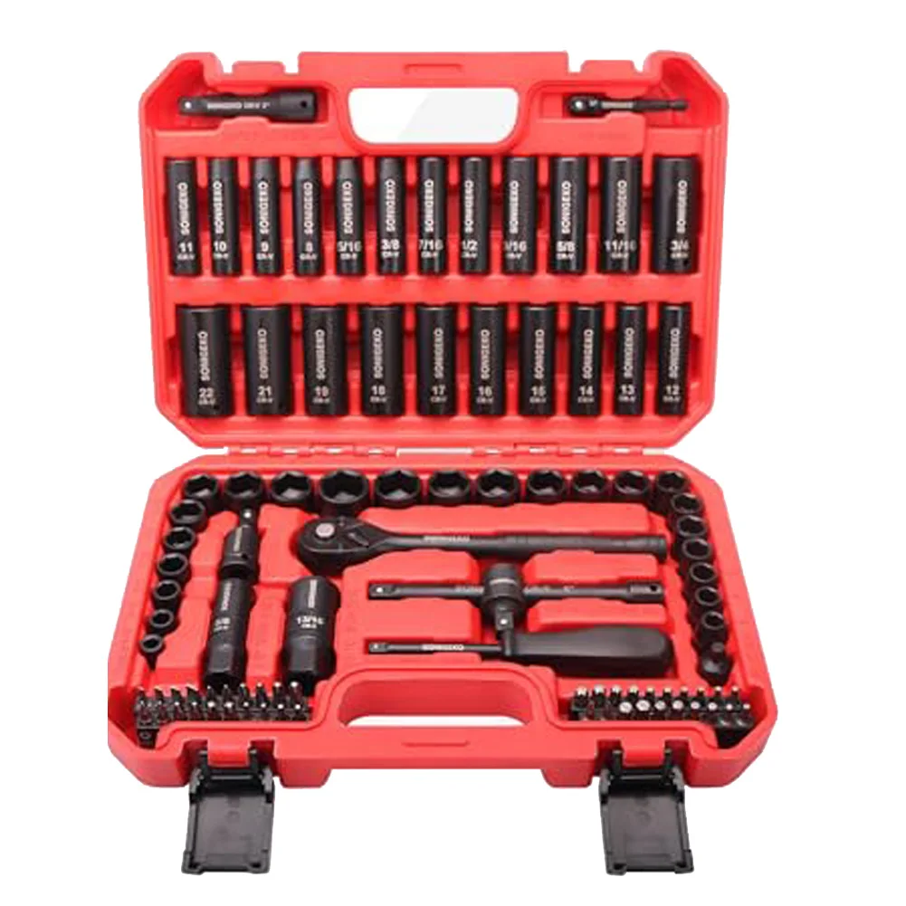 95 peças conjunto de 72 dentes 3/8 "métrico e para chaves de catraca imperiais para aço CR-V com alça de catraca métrica e para imperial