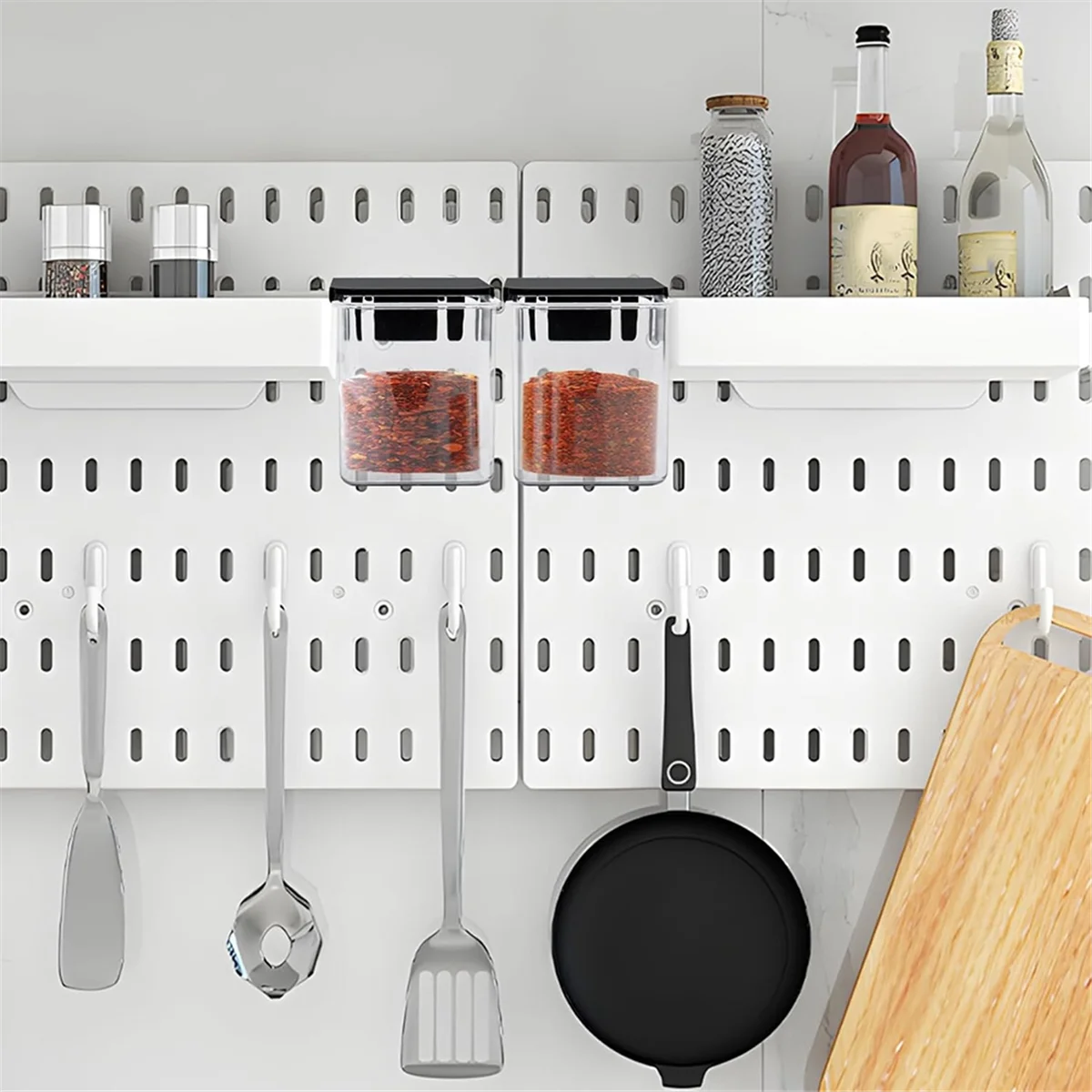 

A002 4 Pcs Pegboard Accessories with Lid, 3.9 X 3.2 X 3.2 Inch Pegboard Bins with Hooks, Clear Plastic Pegboard Containers