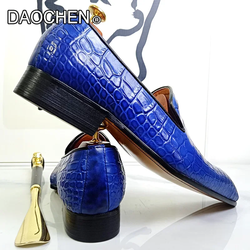 LUXURY BRAND MEN LOAFERS SHOES BLUE BLACK SUMMER SLIP ON SHOE CASUAL MEN DRESS SHOES WEDDING OFFICE LEATHER SHOE FOR MEN