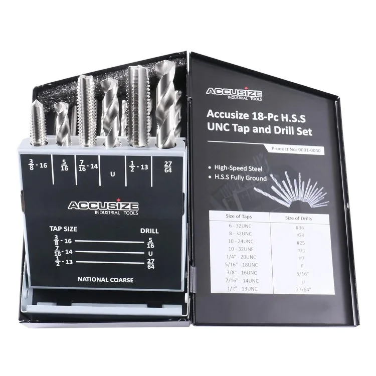 18 Pc H.S.S. Tap and Drill Set, U.N.C., 0001-0040, 5 Sets