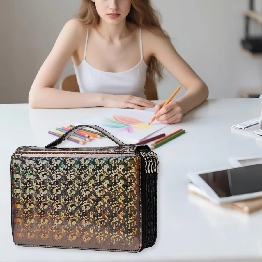 مقلمة ملونة ذات سعة كبيرة 250 فتحة من جلد البولي يوريثان مع سحاب إغلاق منظم محمول لأقلام الألوان المائية مثالية لـ