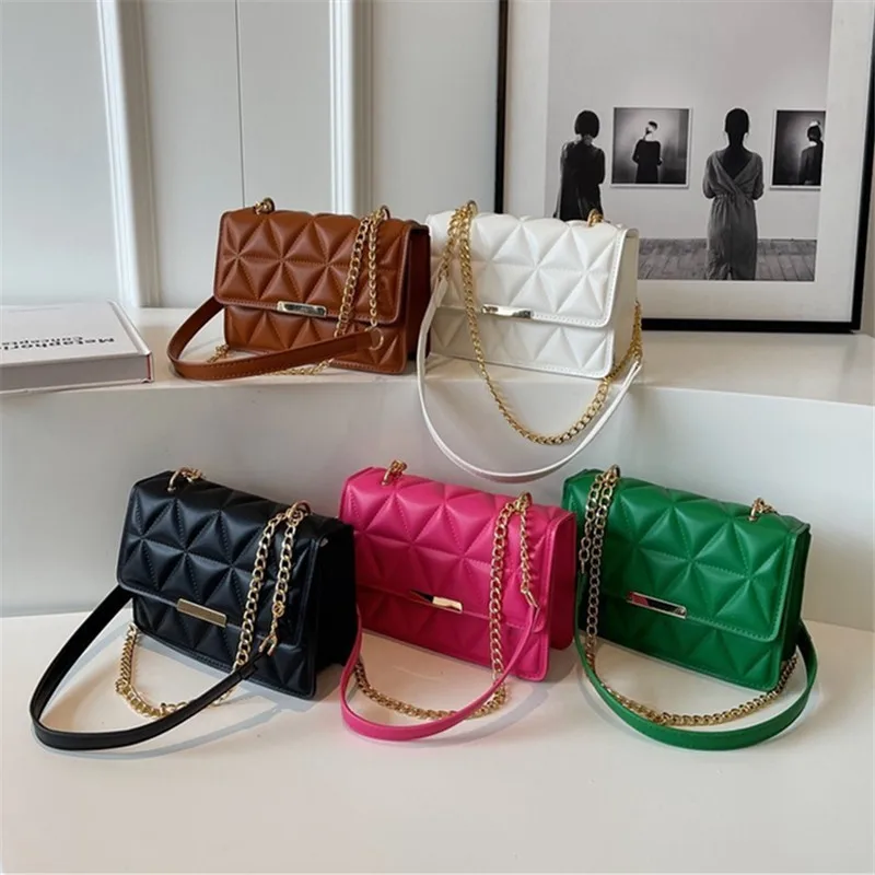 Trendy Quilted Chain Crossbody Shoulder Bags, Stylish Multi Color Small Square Purses, Chic & Perfect for Women's Everyday Use