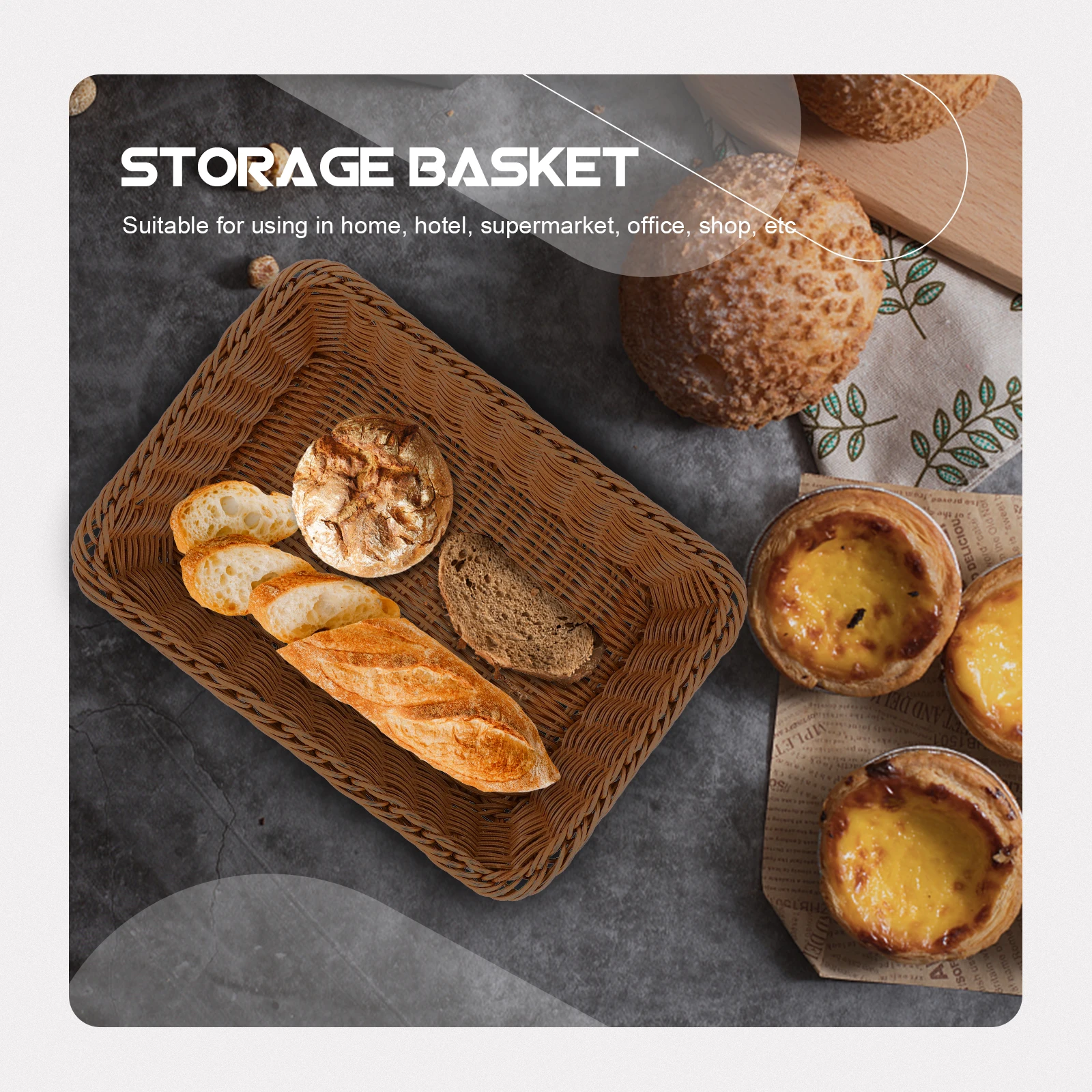 

1Pcs Plastic Woven Fruit Basket Light Brown Creative Storage Holder Kitchen Countertop Bread Display Basket