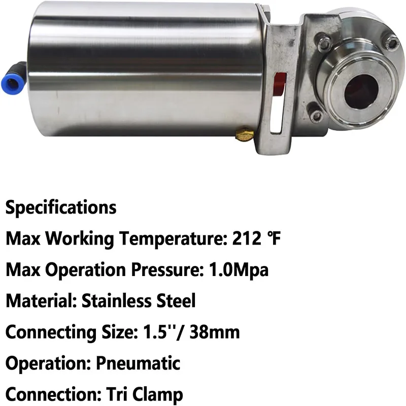 1.5 "Vlinderklep Sanitaire Tri Clamp Pneumatische Actuator Enkelwerkende Vlinderklep Roestvrij Staal voor Vloeistof