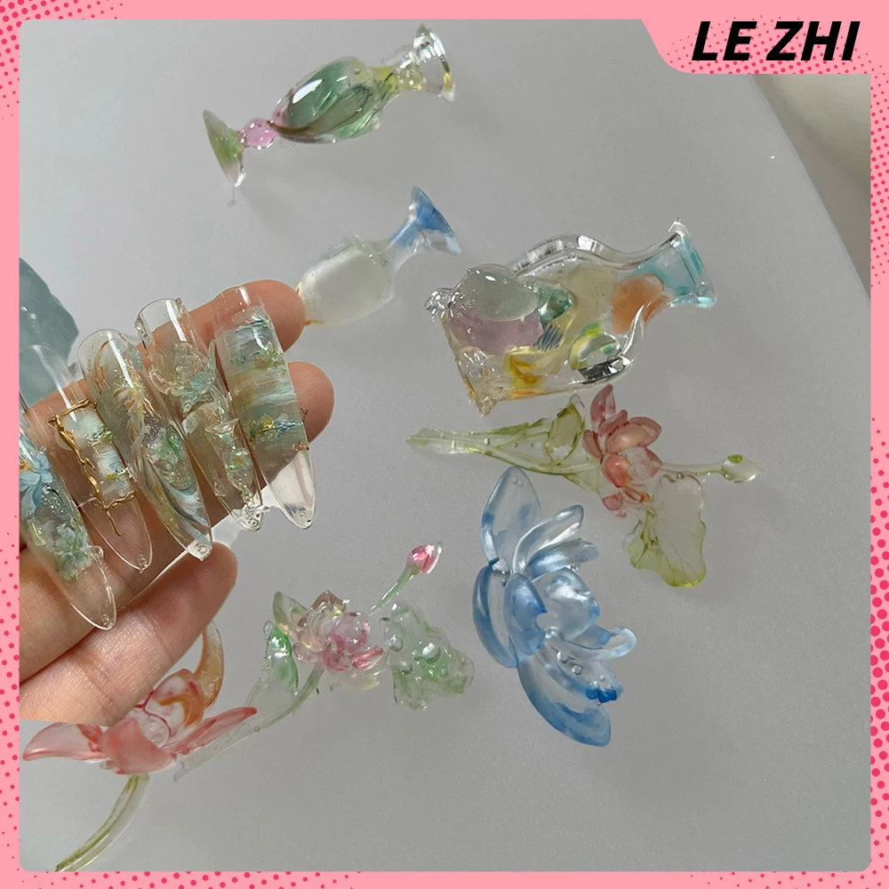 1Pcs Beautiful Flower Series 3D Acrylic Diy Silicone Nail Art Mold Decorations Lotus Vase Jar Nails Art Mold Charm Manicure Tool - view 3