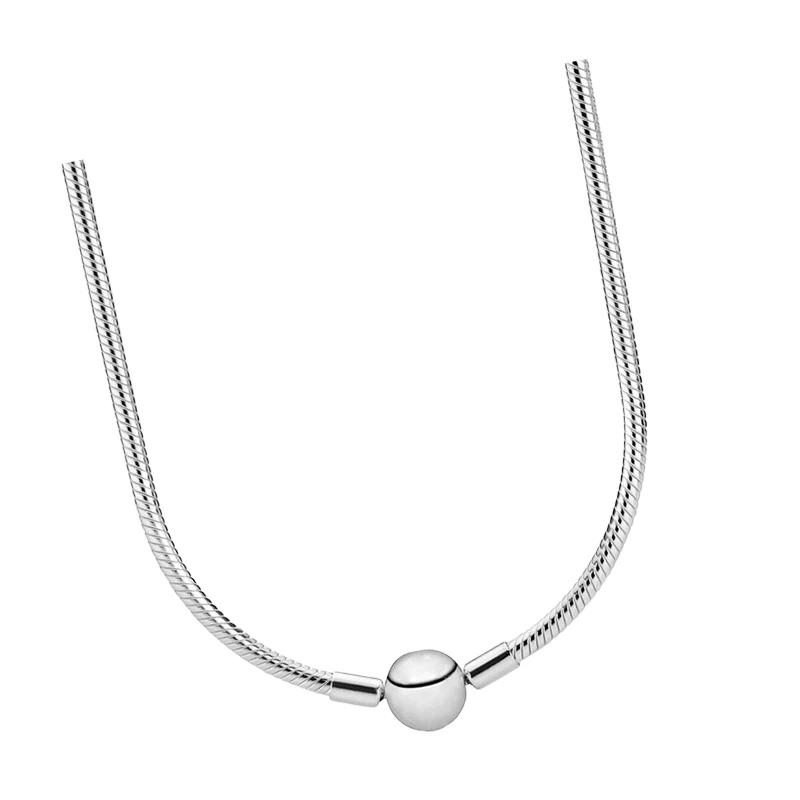 Sterling Silver 925 Original Chokers Necklaces For Women Fine Jewelry Embossed Signature Ball Clasp Thick Snake Chains Colliers