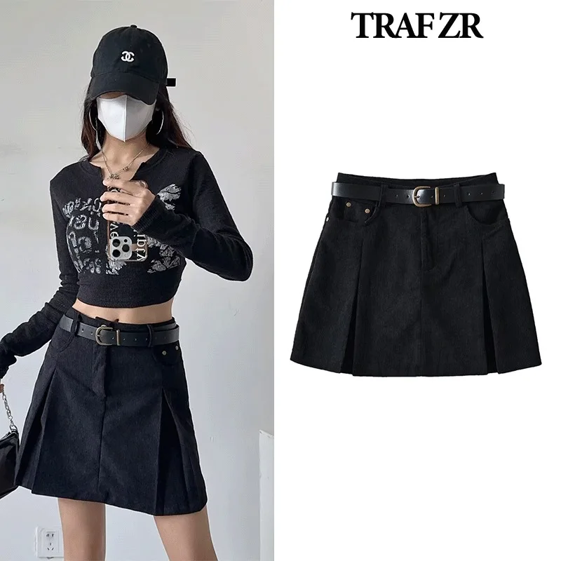 

TRAF ZR Corduroy Skirt Evangelical Women's Skirts Luxury Elegant Women's Skirts Y2k College Clothes Women Mini Pleated Skirt