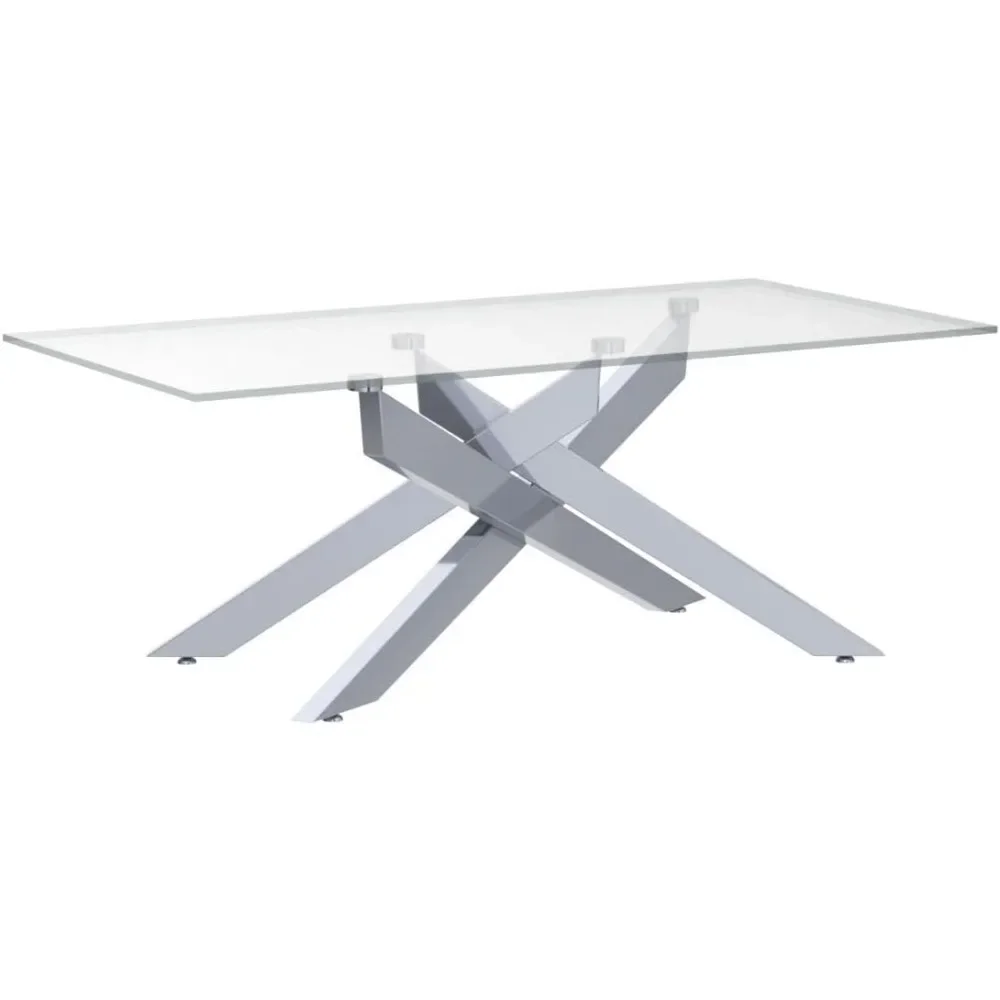 Mesa de centro rectangular moderna, muebles de sala de estar, parte superior de vidrio templado plateado y pata Tubular de Metal