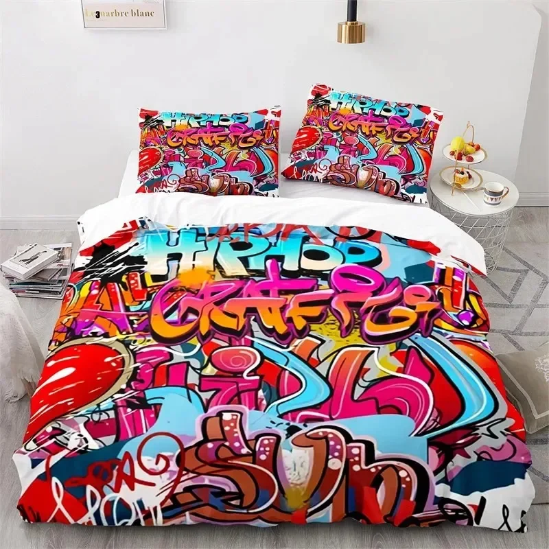 Graffiti Hip Hop Modern Street Art Bedding Set Bedroom Soft Modern Bedspreads Comefortable Duvet Cover Quilt Cover Pillowcase