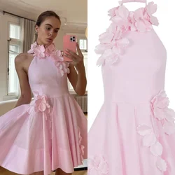 Customized Jersey Draped Applique Wedding Party A-line Halter Bespoke Occasion Gown Knee Length Dresses