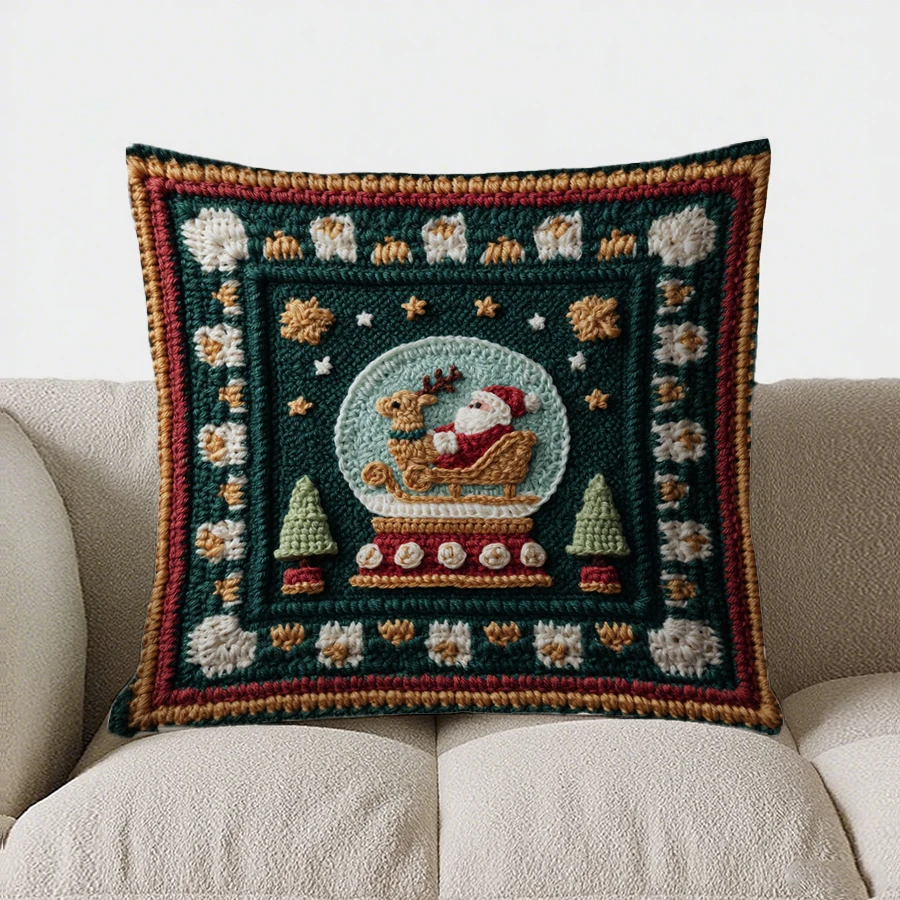 Home Decor Santa Sleigh Snow Globe Christmas Pillow Pattern Cushion Cover Suitable For Sofa Bedroom Car Pillow Cover