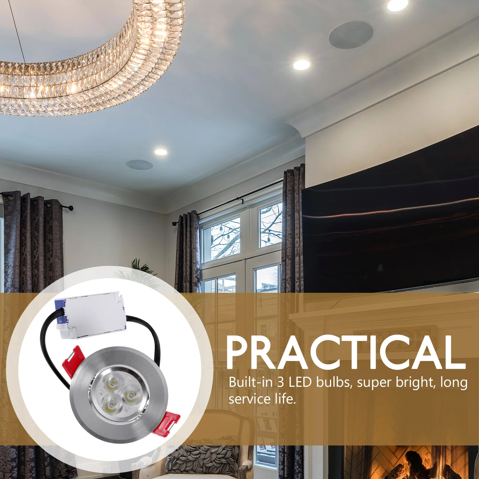 

3W 3 LED Recessed Ceiling Downlight Spot Lamp Bright Adjustable White Light for Counter Showcase Indoor Office Home Lighting