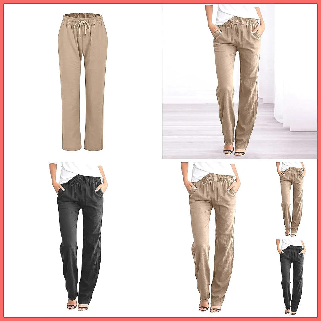 

Women's Casual Drawstring Trousers, Elastic Waist Straight Leg Pants, Loose Fit with Pockets (Characters: 78)