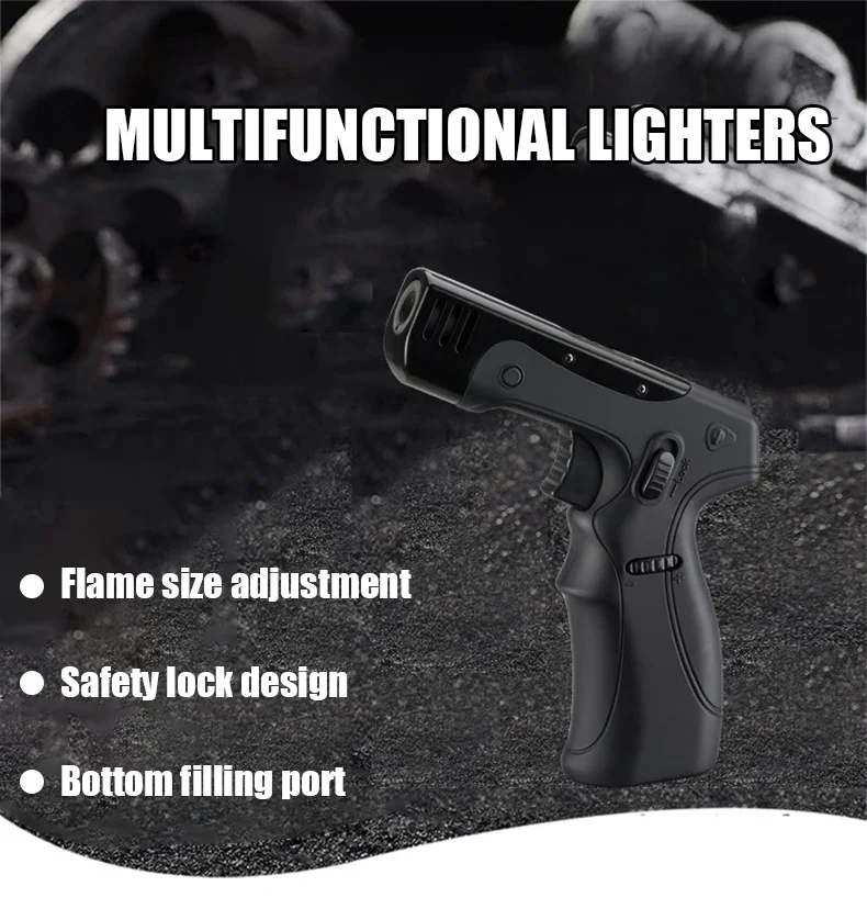 Description Picture 2 of itemKitchen Gun Turbo Windproof Lighter Cigar Bbq Camping 1300C Torch With Adjustable Blue Flame Size Safety Lock Powerful Gadgets