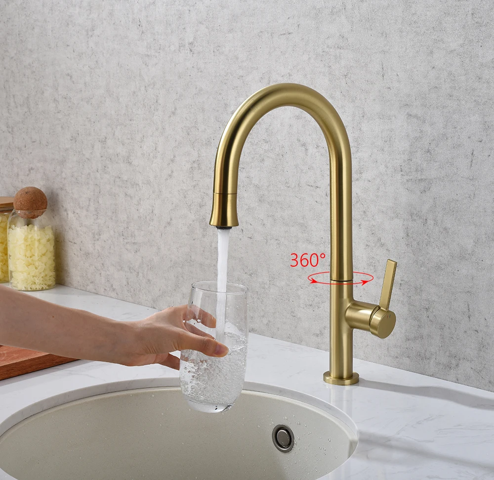 الراقية جميع الحنفيات المطبخ النحاسية سطح الخيالة صنبور الماء الساخن البارد المطبخ صنبور حوض خلاط أسود الحديثة قطب بالوعة المطبخ صنبور صنبور الذواقة الذهبي المصقول الفاخر للمطبخ الحنفية بالوعة المطبخ #2